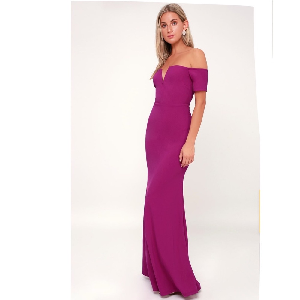 Lynne Magenta Off-the-Shoulder Maxi Dress